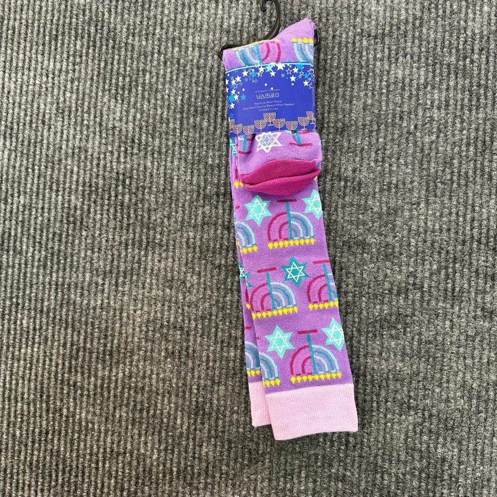Sumona Hanukkah Knee High Socks Ladies Size 9-11 Purple Menorah Star of David
